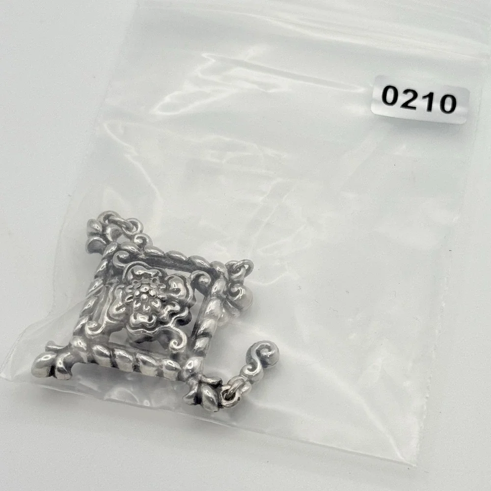 Brighton Silver Tone Brooch Diamond Shape Fleur de Lis Flower Dangle Charm Pin